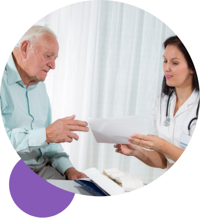 Hypothetical patient with anemia in myelodysplastic syndromes with ring sideroblasts (MDS-RS) speaking to healthcare professional