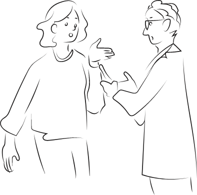 Hypothetical patient discussing with their doctor if they need to pause or stop receiving REBLOZYL® (luspatercept-aamt) treatment